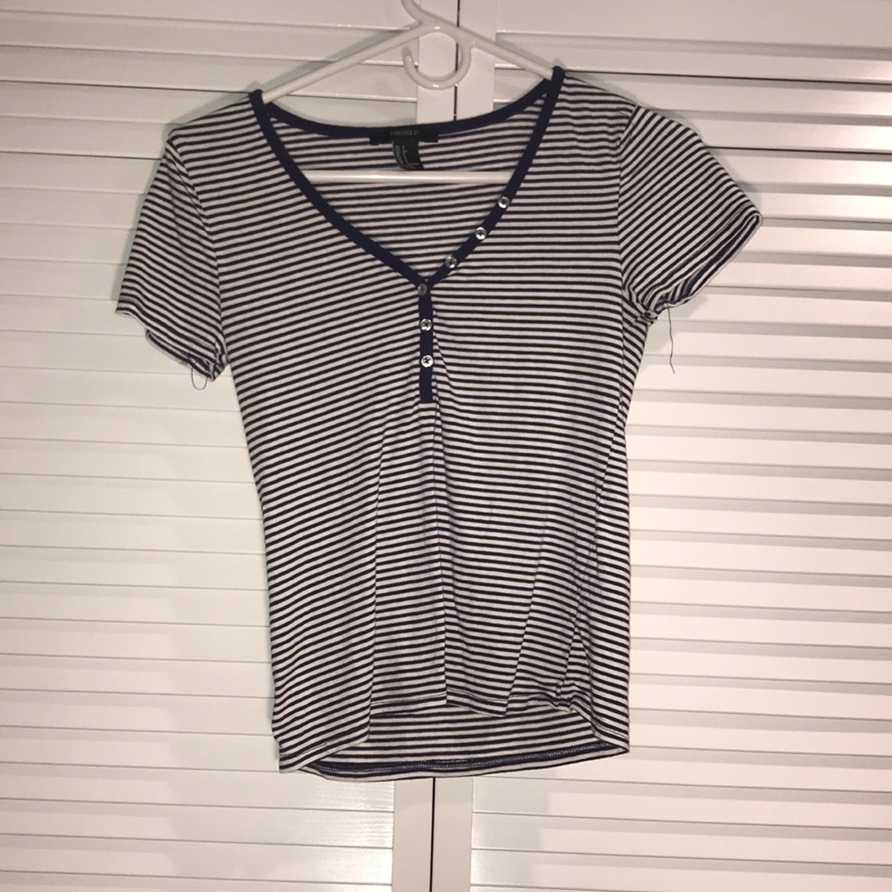 Navy and White Striped Button Shirt